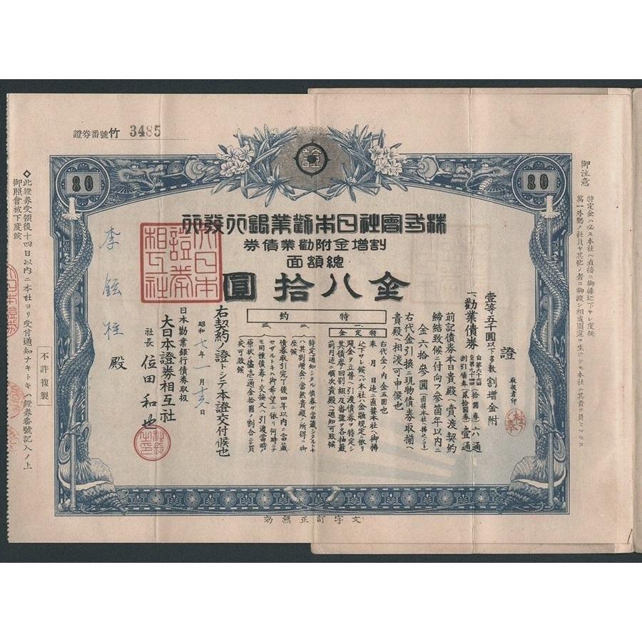 Japanese Work Bank Stock Certificate