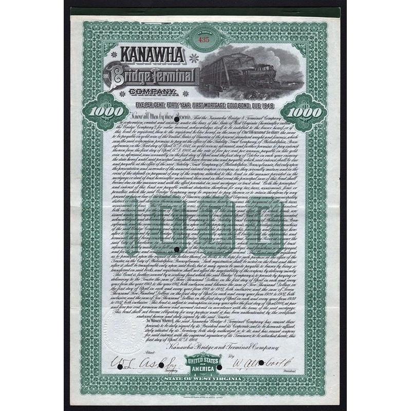 Kanawha Bridge Terminal Company Stock Certificate