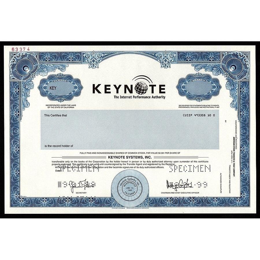 Keynote Systems, Inc. (Specimen) Stock Certificate