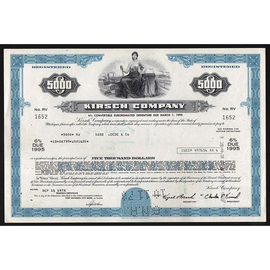 Kirsch Company Stock Certificate