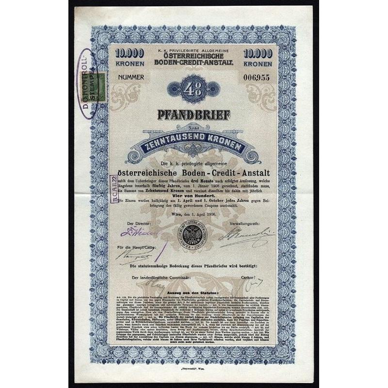 K.K. Privilegirte Allgemeine Österreichische Boden-Credit-Anstalt Stock Certificate