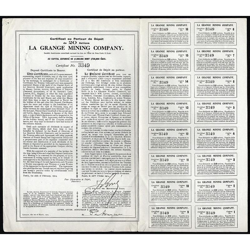 La Grange Mining Company Stock Certificate