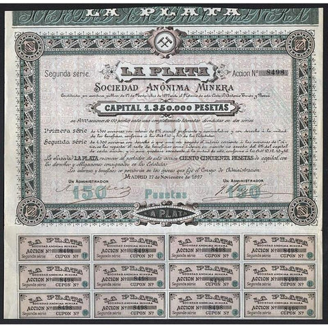 La Plata Sociedad Anonima Minera Stock Certificate