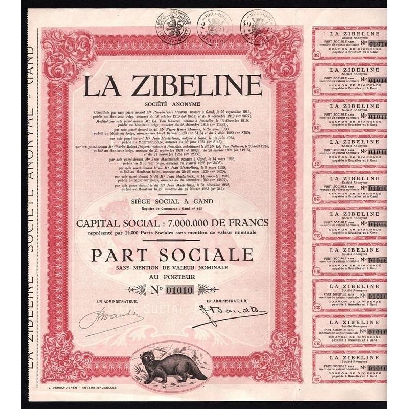 La Zibeline Societe Anonyme Stock Certificate