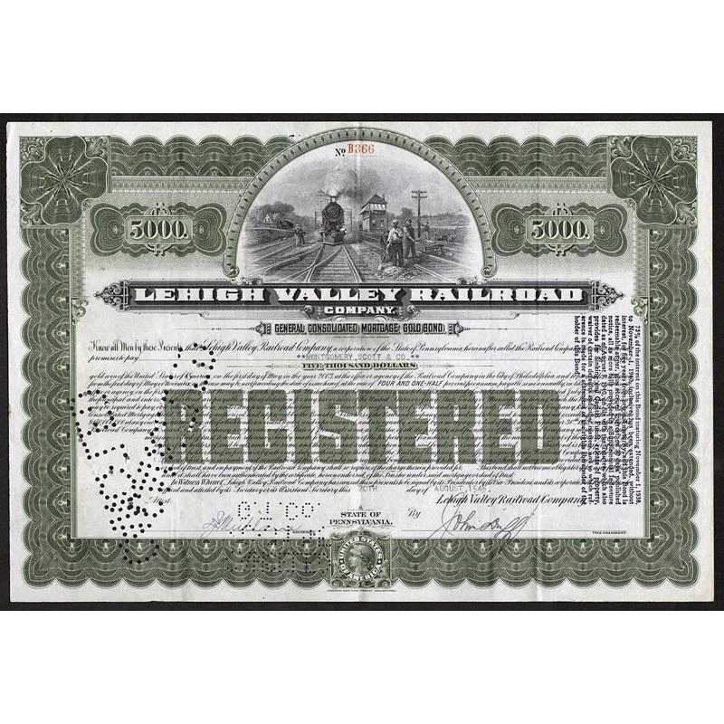Lehigh Valley Railroad Company 1945 Pennsylvania Stock Certificate