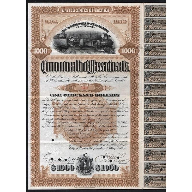 Loan for the Abolition of Grade Crossings of the Commonwealth of Massachusetts Stock Certificate
