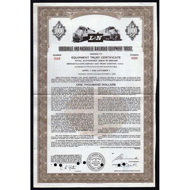 Louisville and Nashville Railroad Equipment Trust Stock Certificate