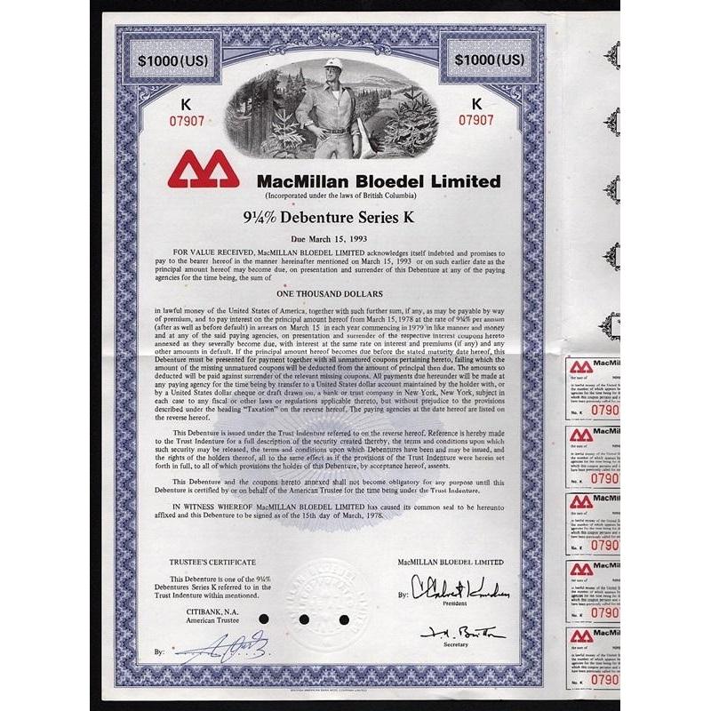 MacMillan Bloedel Limited Stock Certificate