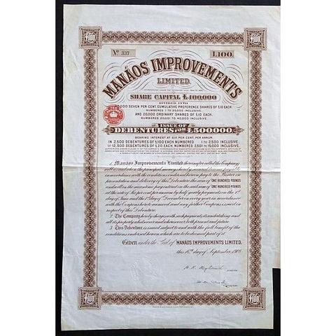 Manaos Improvements Limited Stock Certificate