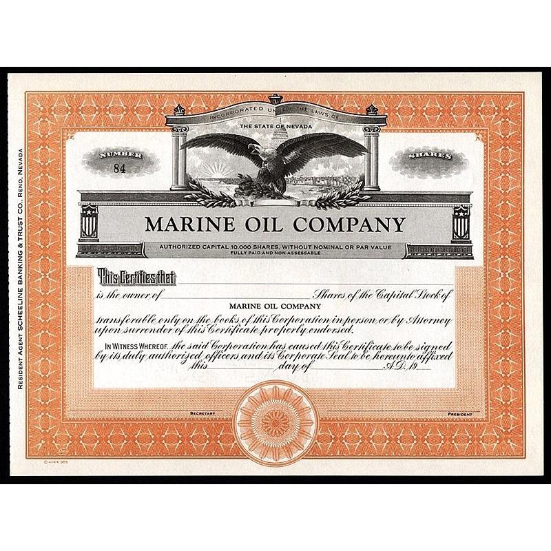 Marine Oil Company Ltd. Stock Certificate