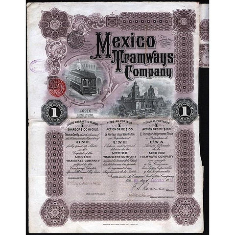 Mexico Tramways Company Stock Certificate