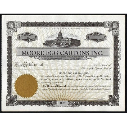 Moore Egg Cartons Inc. Stock Certificate