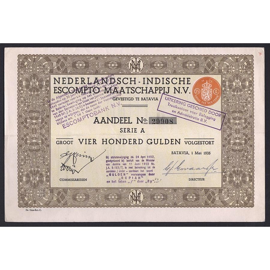 Nederlandsch-Indische Escompto Maatschappij N.V. Stock Certificate
