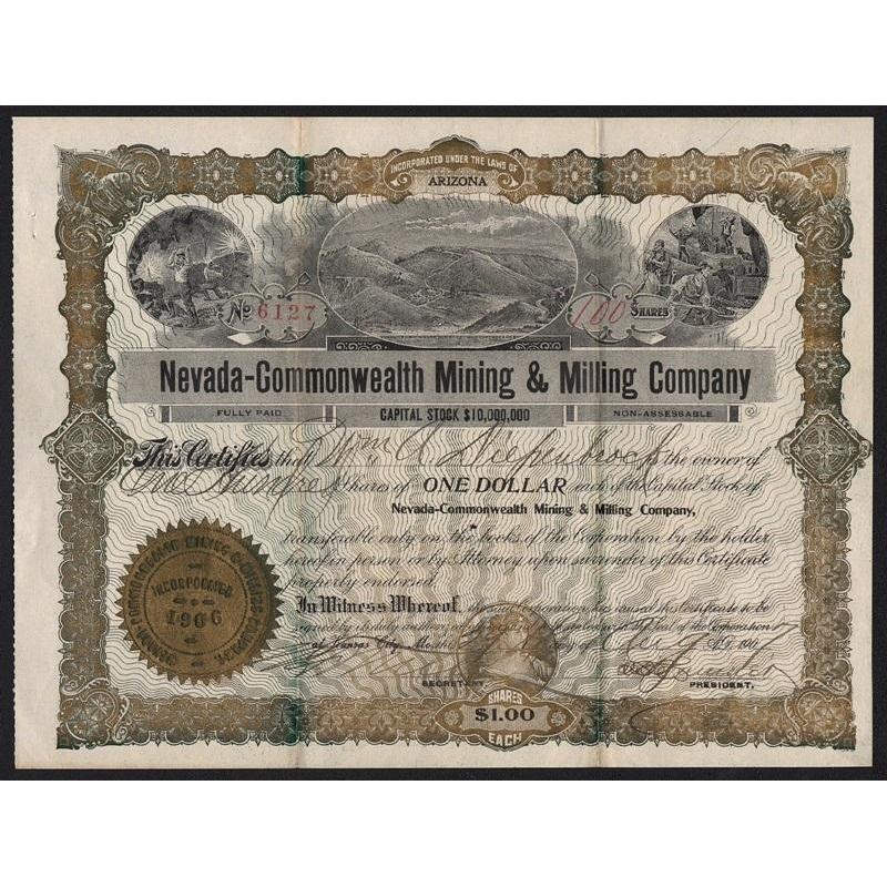 Nevada-Commonwealth Mining & Milling Company Stock Certificate