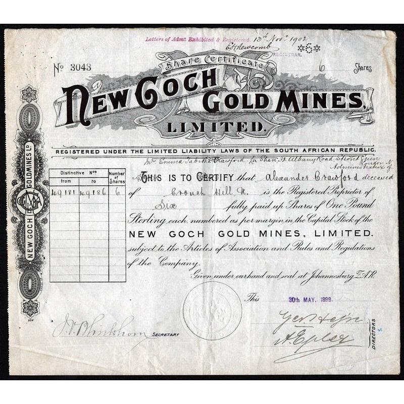 New Goch Gold Mines, Limited Stock Certificate
