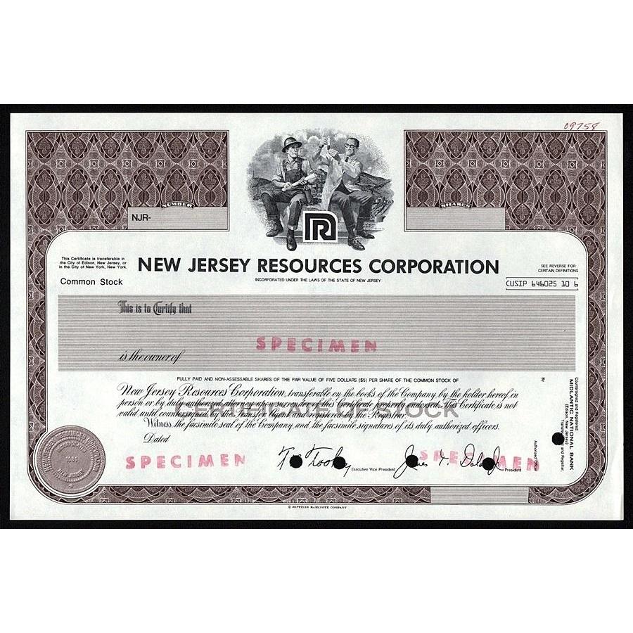 New Jersey Resources (Specimen) Stock Certificate