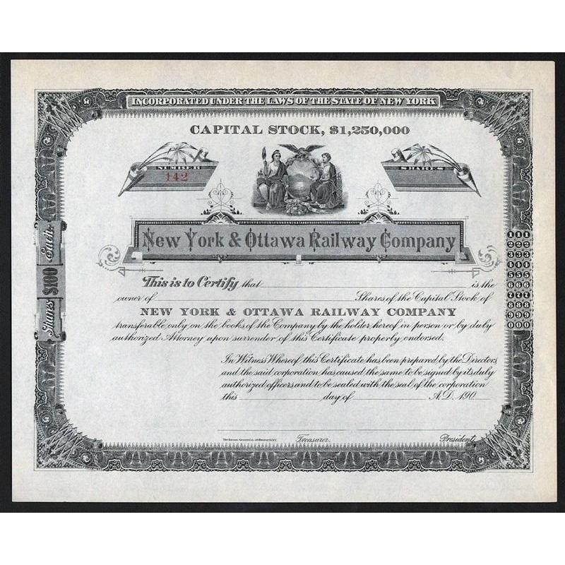 New York & Ottawa Railway Company Stock Certificate