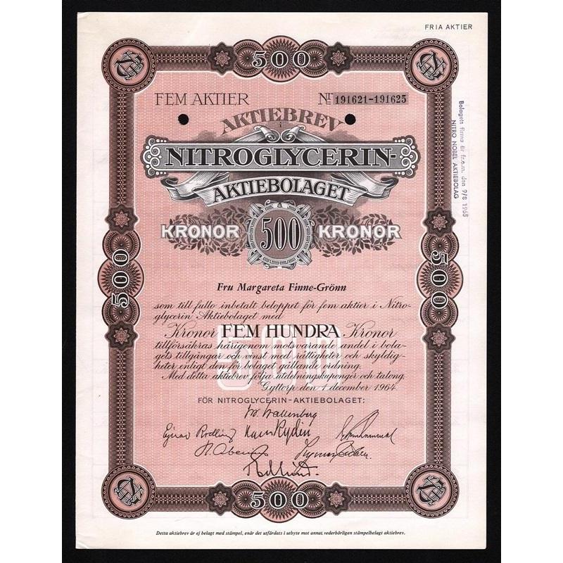 Nitroglycerin Aktiebolaget Stock Certificate