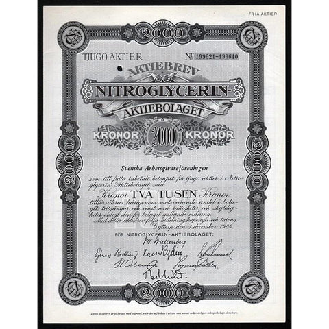 Nitroglycerin Aktiebolaget Stock Certificate