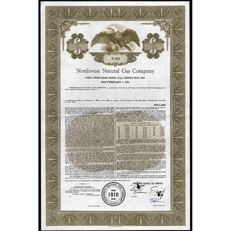 Northwest Natural Gas Company Stock Certificate