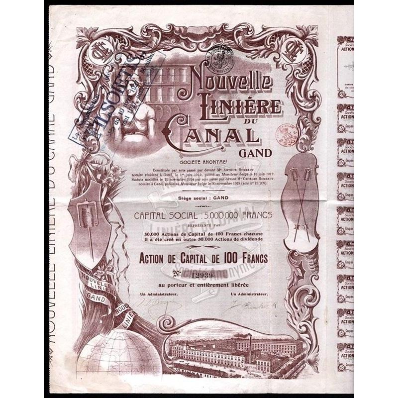 Nouvelle Liniere du Canal Gand Societe Anonyme Stock Certificate