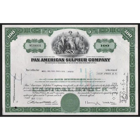 Pan American Sulphur Company Stock Certificate