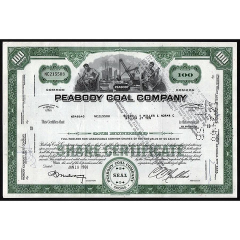 Peabody Coal Company Stock Certificate