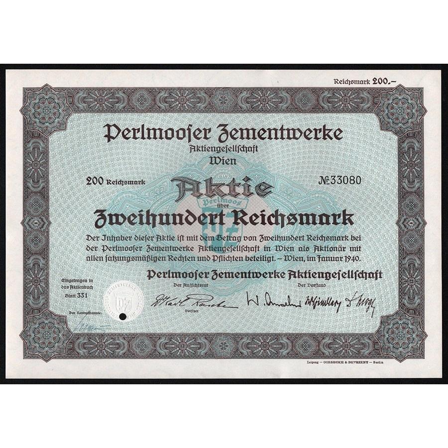 Perlmooser Zementwerke Aktiengesellschaft Wien Stock Certificate