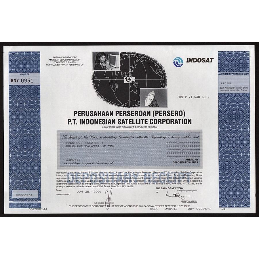 Perusahaan Perseroan (Persero) - P.T. Indonesian Satellite Corporation Stock Certificate