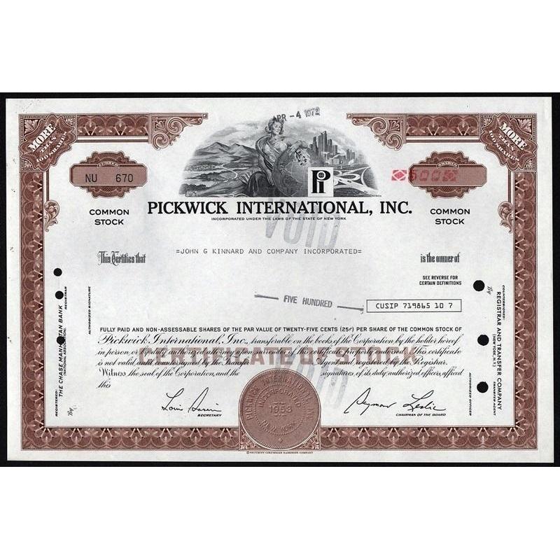 Pickwick International, Inc. Stock Certificate