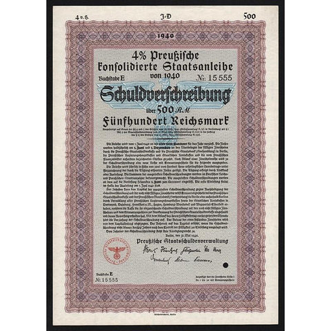 Preußische Konsolidierte Staatsanleihe Stock Certificate