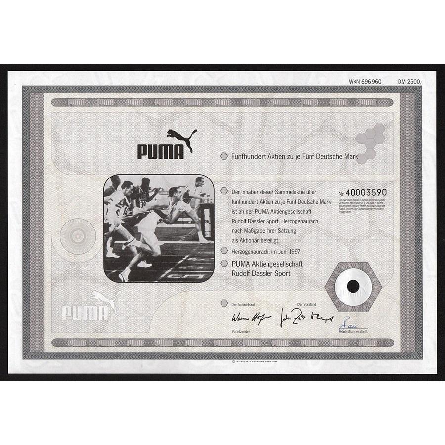 Puma Aktiengesellschaft, Rudolf Dassler Sport Stock Certificate