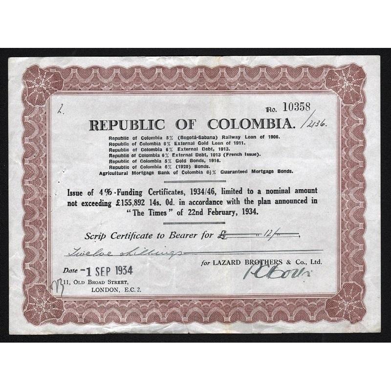 Republic of Colombia Stock Certificate