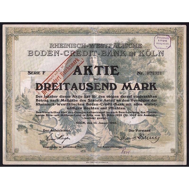 Rheinisch-Westfälische Boden-Credit-Bank in Köln Stock Certificate