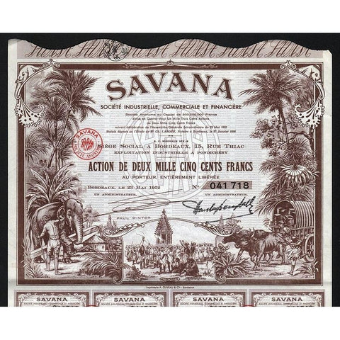 Savana Societe Industrielle, Commerciale et Financiere Stock Certificate
