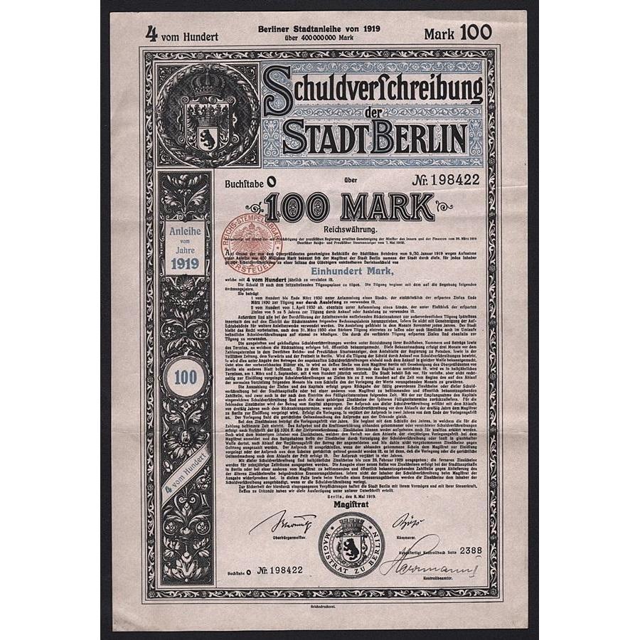Schuldverschreibung der Stadt Berlin 1919 Germany Stock Certificate
