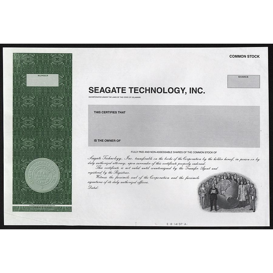 Seagate Technology, Inc. Stock Certificate