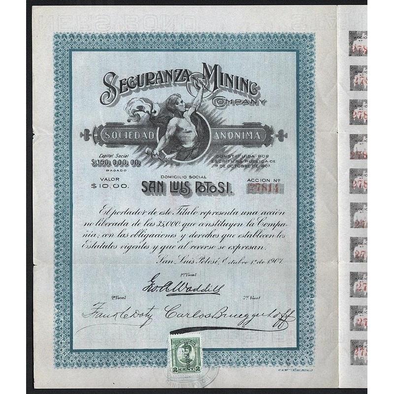 Seguranza Mining Company (San Luis Potosi) Stock Certificate
