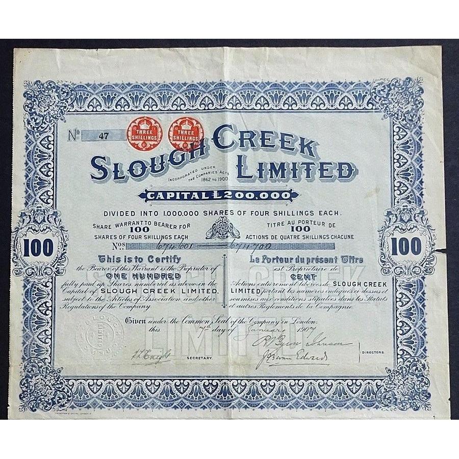 Slough Creek Limited Stock Certificate