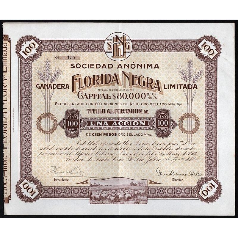 Sociedad Anonima Fanadera Florida Negra Limitada Stock Certificate
