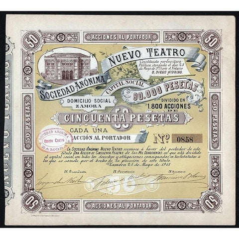 Sociedad Anonima Nuevo Teatro Stock Certificate