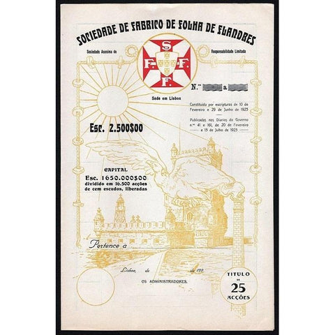 Sociedade de Fabricos de Folha de Flandres Stock Certificate