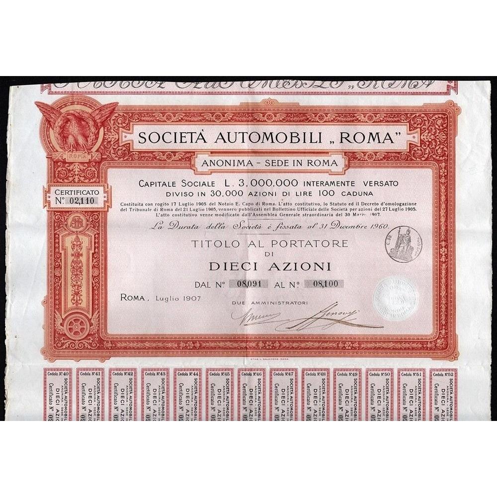 Societa Automobili "Roma" Anonima Stock Certificate
