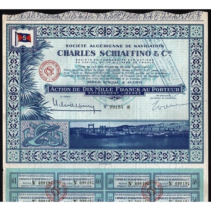 Societe Algerienne de Navigation Charles Schiaffino & Cie. Stock Certificate