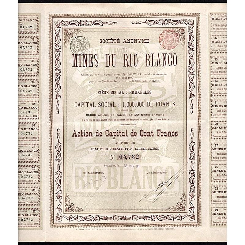 Societe Anonyme des Mines du Rio Blanco Stock Certificate