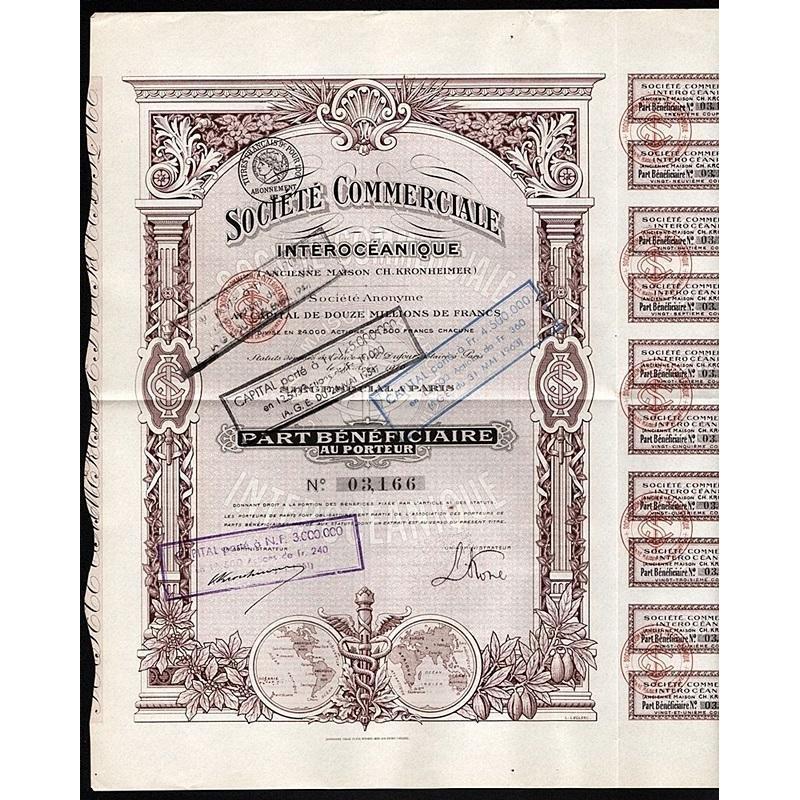 Societe Commerciale Interoceanique (Ancienne Maison Ch. Kronheimer) Societe Anonyme Stock Certificate