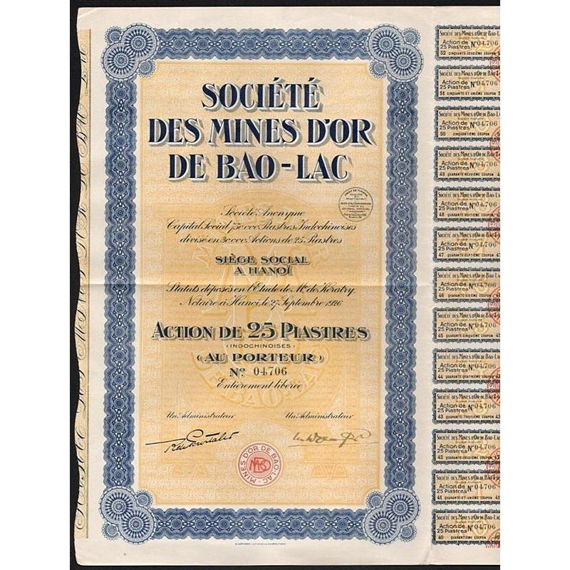 Societe des Mines D'Or de Bao-Lac Stock Certificate