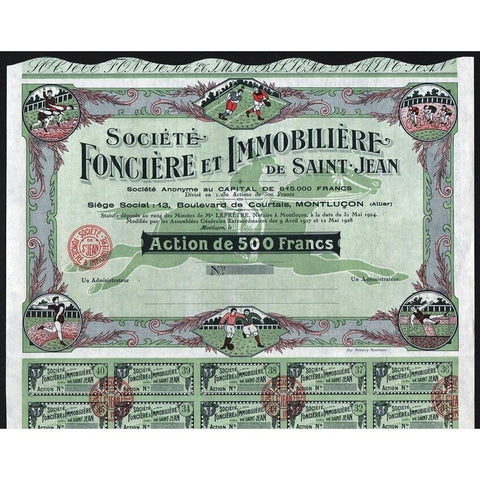 Societe Fonciere et Immobiliere de Saint-Jean (Sports Vignettes) Stock Certificate