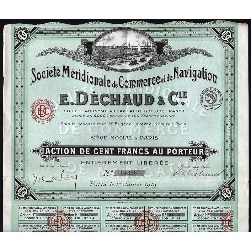Societe Meridionale de Commerce et de Navigation, E. Dechaud &amp; Cie. Stock Certificate