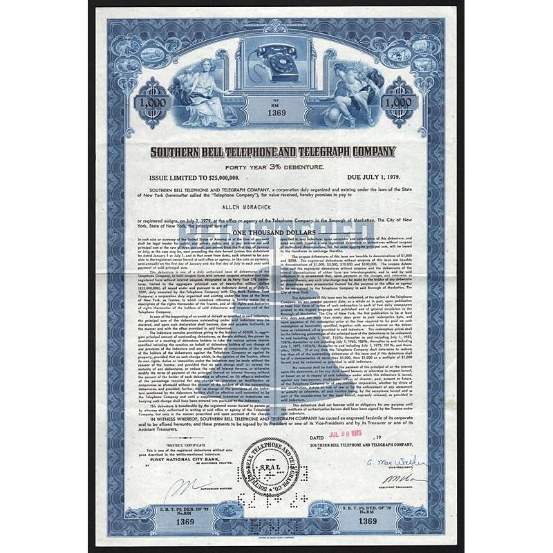 Southern Bell Telephone and Telegraph Company Stock Certificate